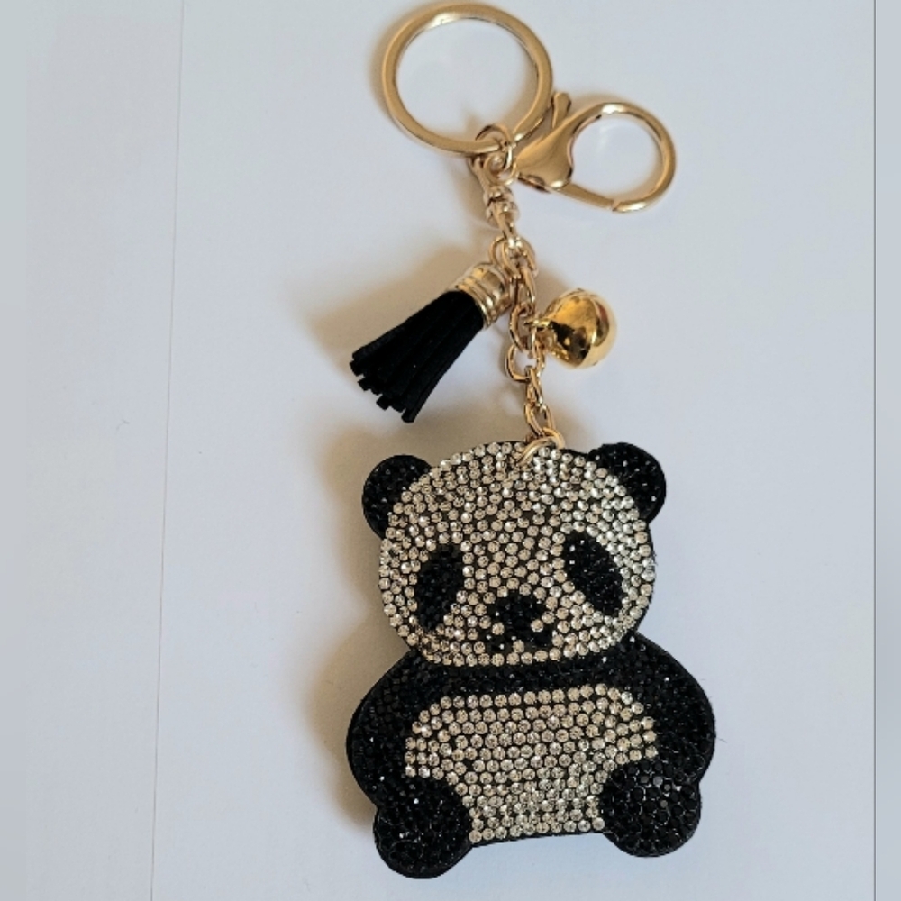 Sparkle Panda with Tassel Bell Crystal Rhinestone Keychain Bag Charm